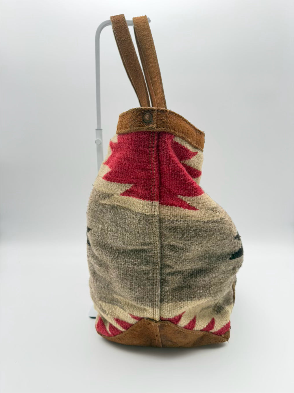 VINTAGE DOUBLE RL & CO Leather & Wool Brown, Red & Black Southwest Tote Bag