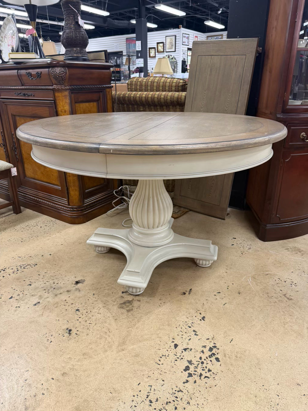Cream & Tan Pedestal Dining Table