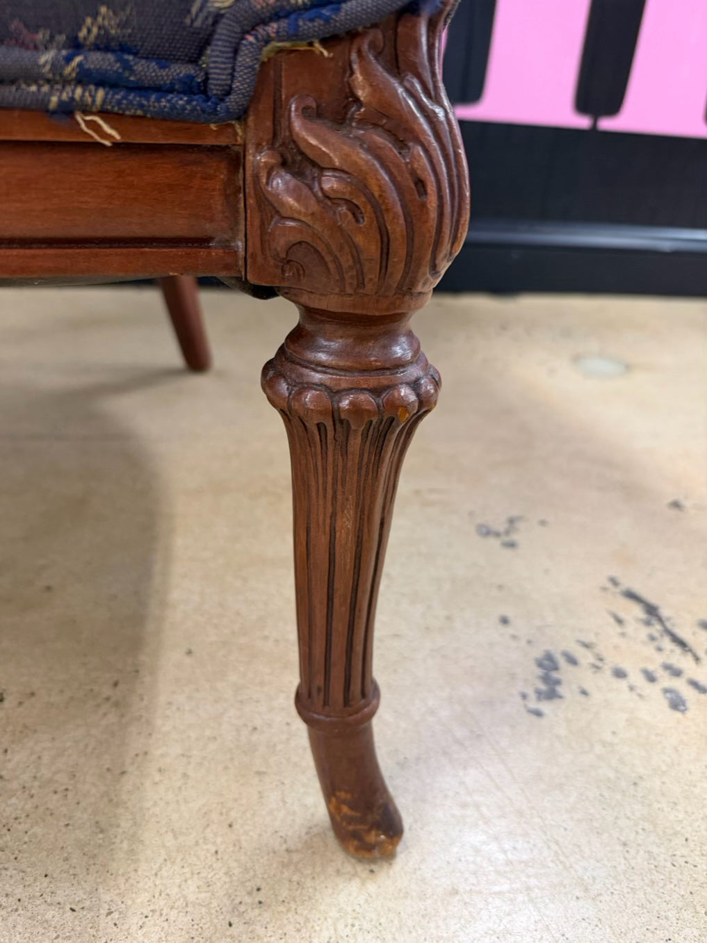 HOLLYWOOD REGENCY Blue, Yellow & Pink Carved Barrel Back Chair