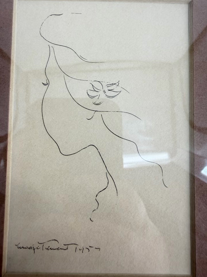 MADGE TENNENT Woman's Face Drawing in Wood Frame