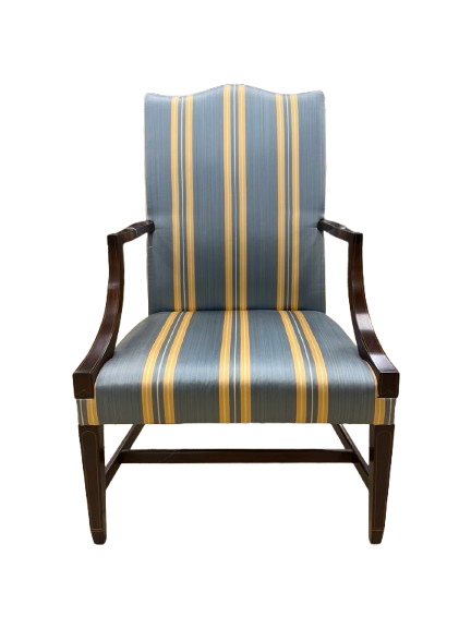 KINDEL MARTHA WASHINGTON Wood Chair w/ Blue & Yellow Stripe Fabric