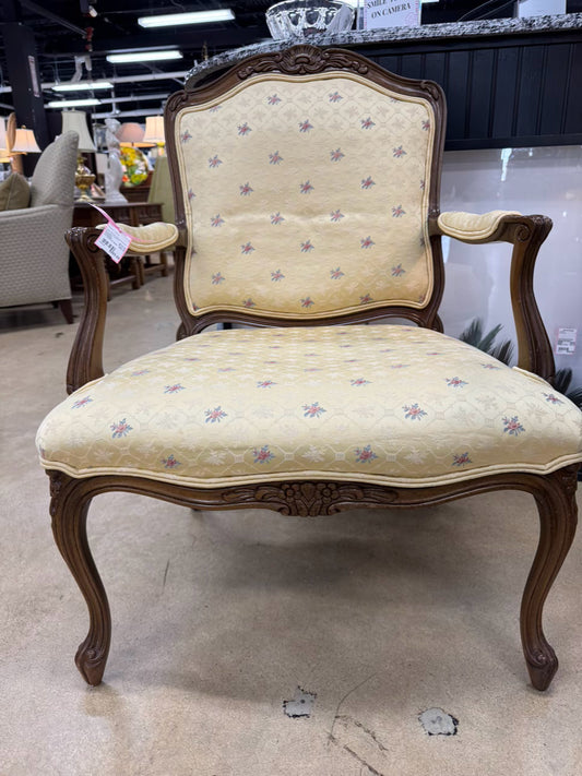 Yellow Floral Upholstered Wood Chair