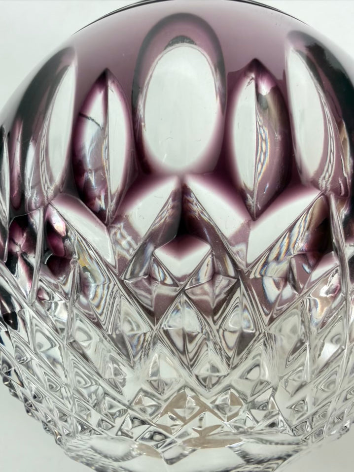 WATERFORD Clear & Purple Crystal Pair Of Wine Glasses