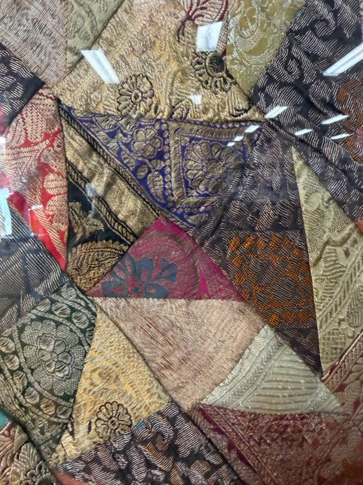 Multi Colored Silk Fabric In Gold Frame
