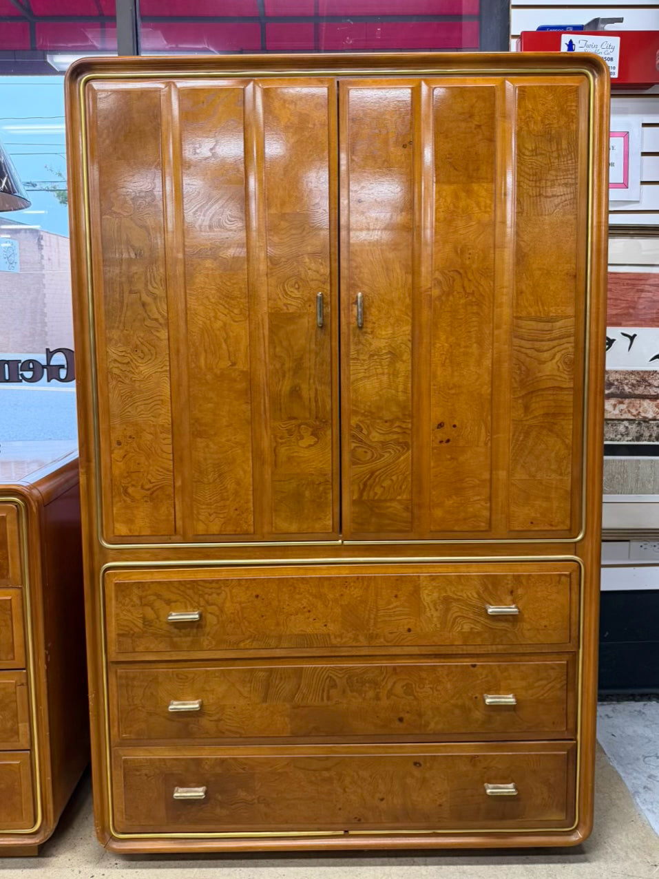 AMERICAN OF MARTINSVILLE  Wood Mid-Century Modern Armoire w/ Drawers & Shelves