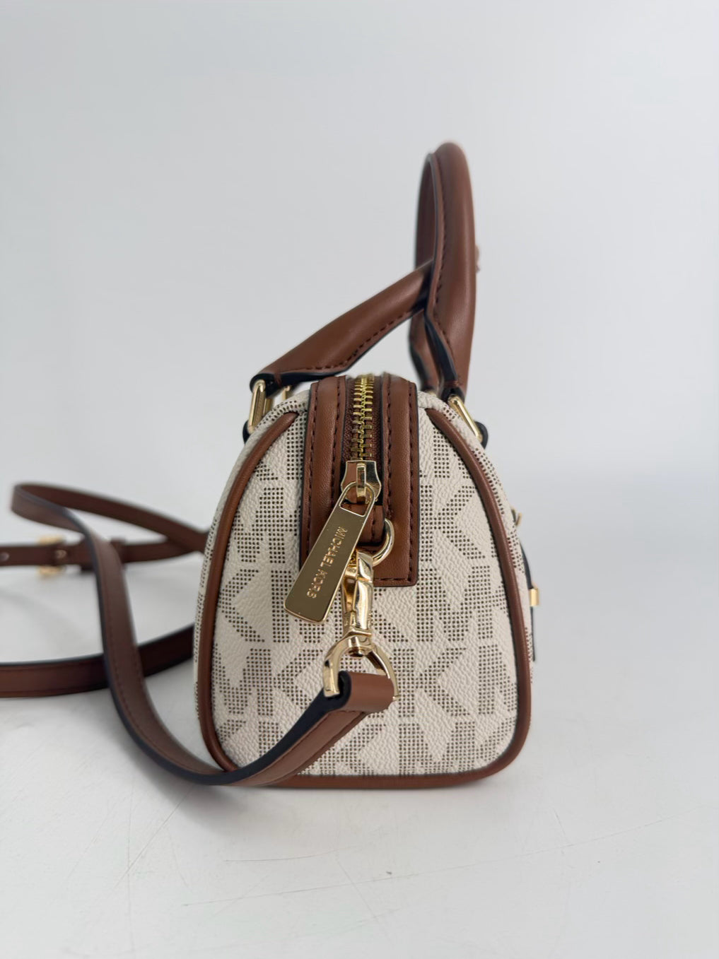 MICHAEL KORS Beige & Brown Mini Monogram Crossbody Bag