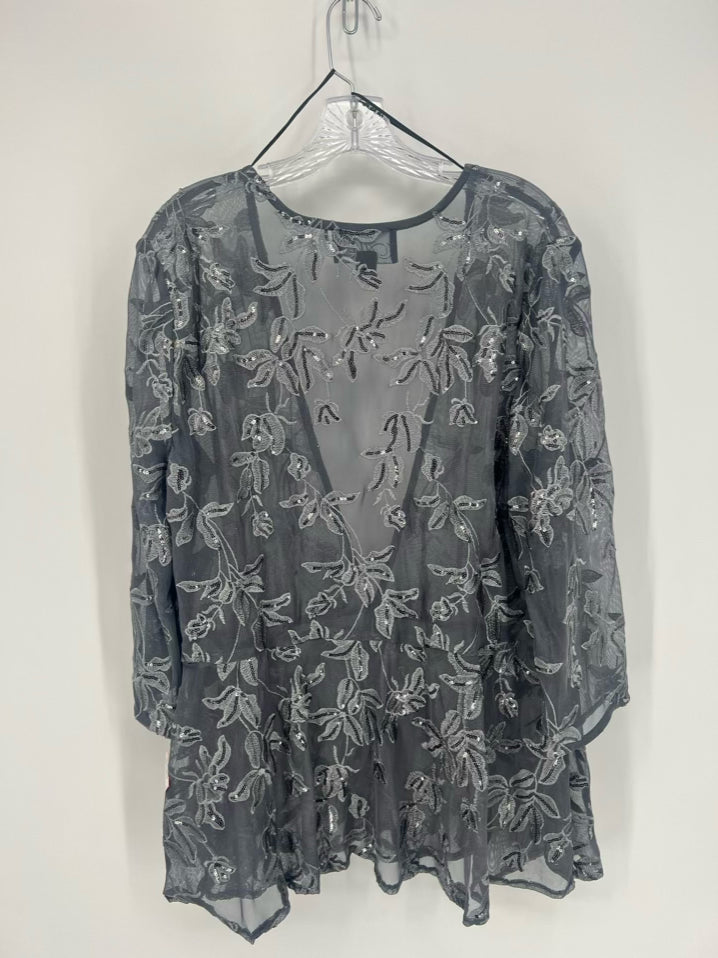 ALEX EVENINGS Size XL Gray Mesh Floral Embroidered 2 Piece Tops NWT