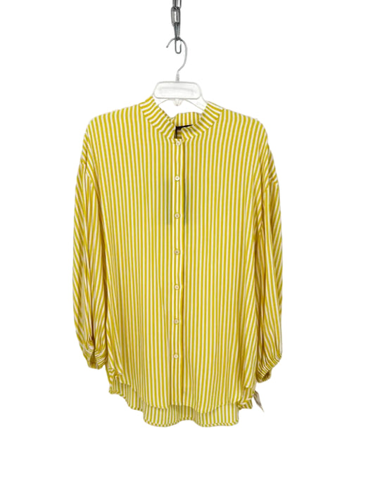 PIAZZA SEMPIONE Size 46 White & Yellow Stripe Blouse NWT