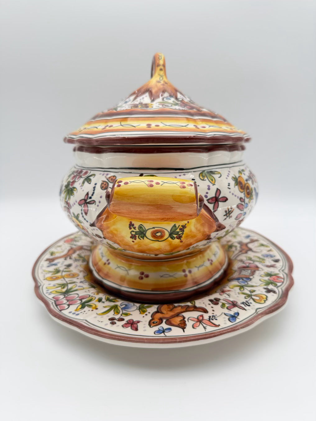 HOLU PORTUGAL Brown & Yellow Pottery Hand Painted Soup Tureen
