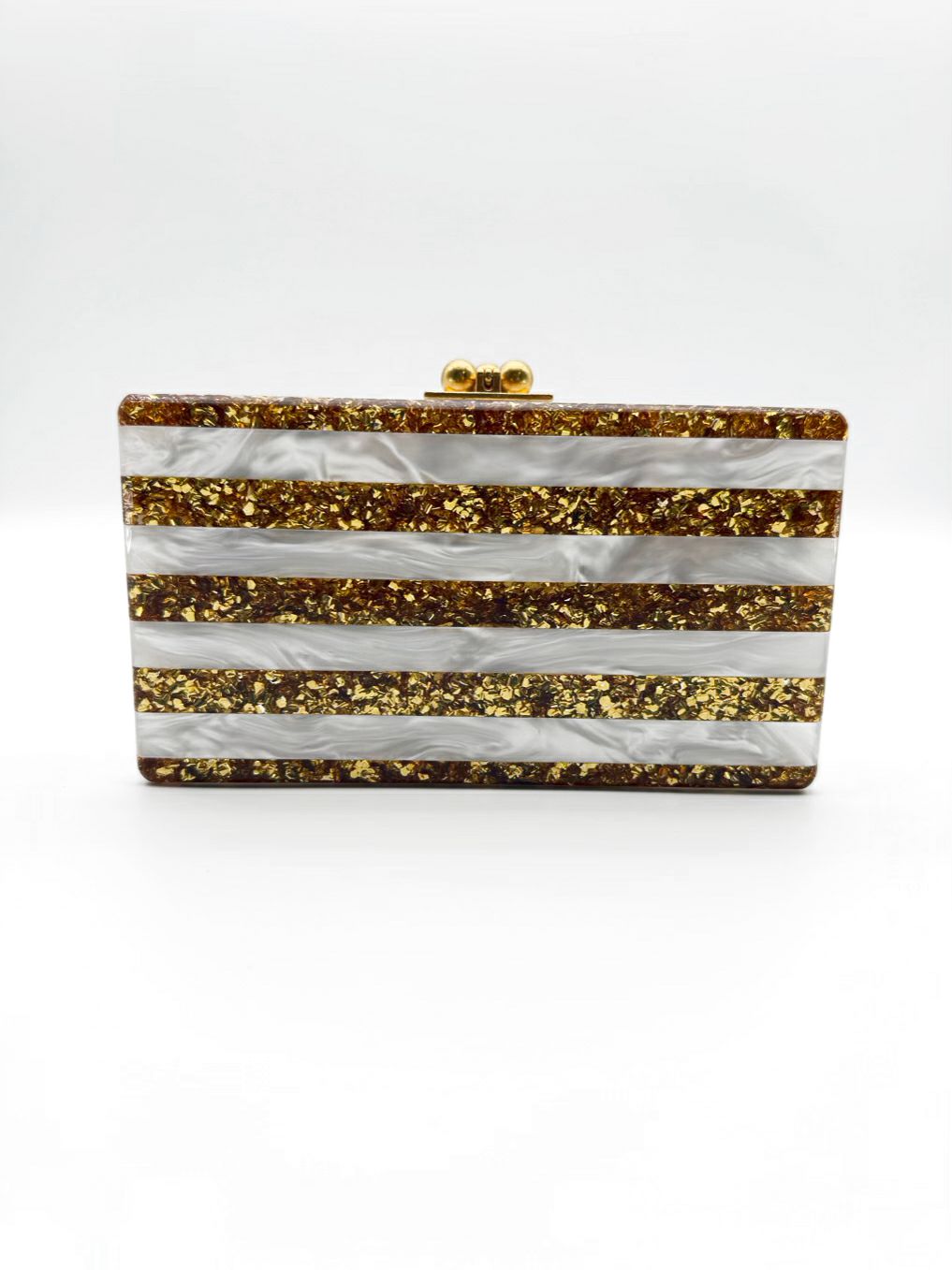 EDIE PARKER Cream & Gold Jean Acrylic Stripe Clutch Bag