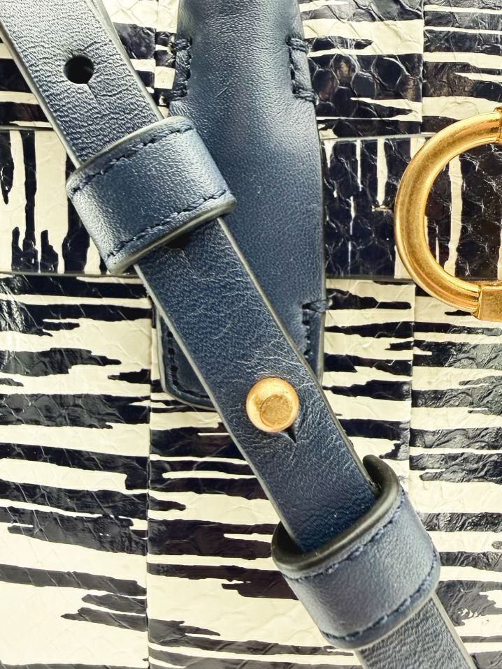 TORY BURCH Gemini Link Blue & White Snakeskin Tote