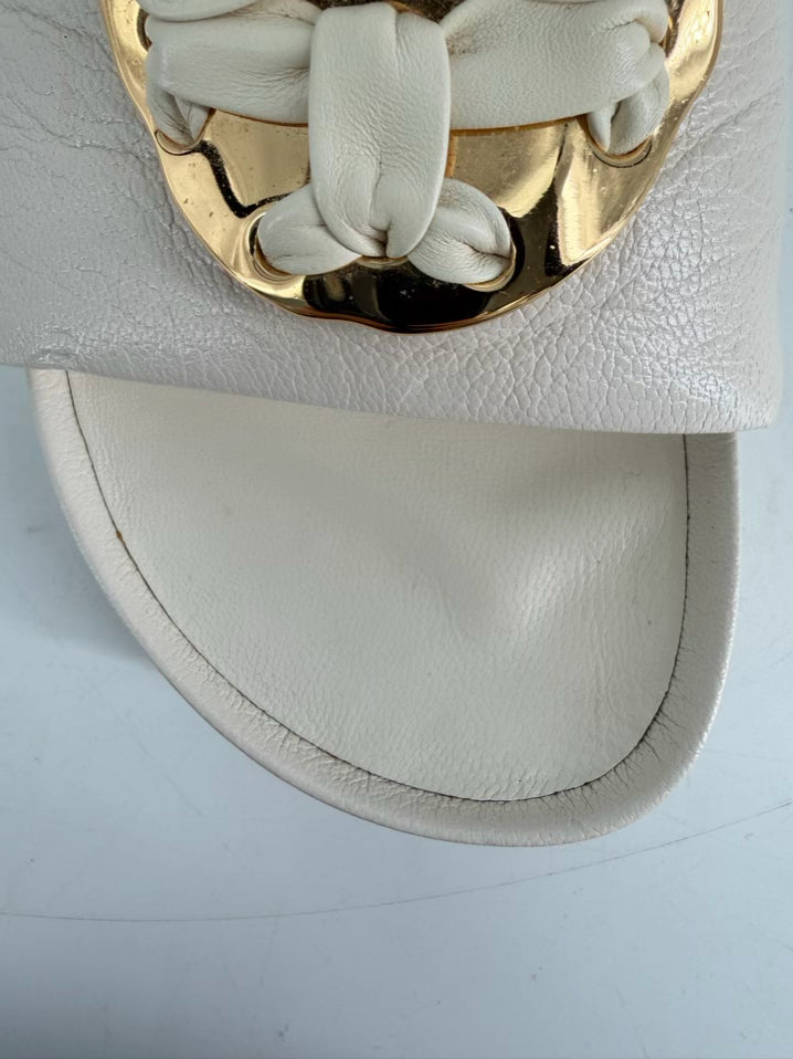 TORY BURCH Size 9.5 Cream & Gold Leather Platforms