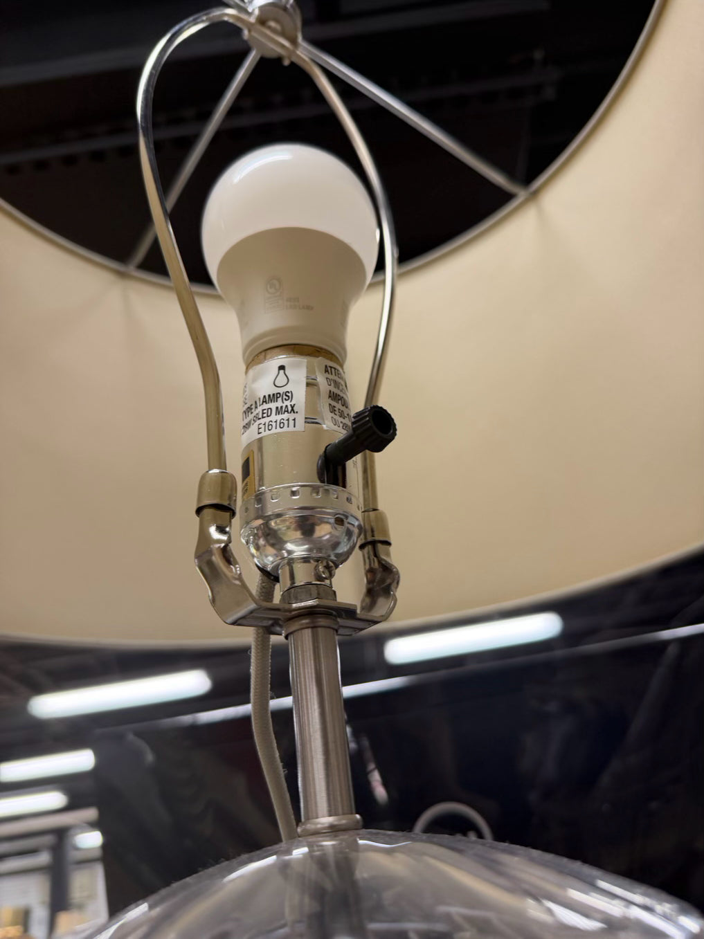Clear Glass Ball Pair Of Lamps w/ Beige Shade