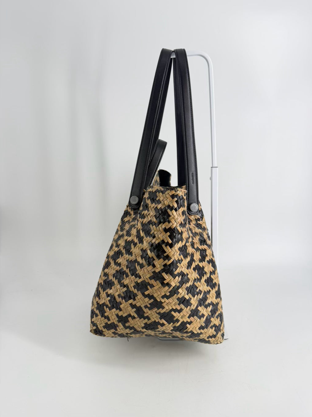 ALLSAINTS Black & Natural Raffia Woven Tote Bag