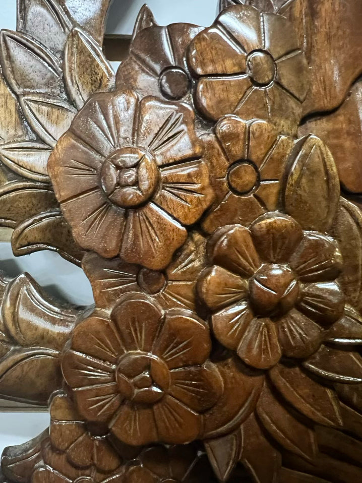 Wood Carved Bow & Floral Wall Hanging