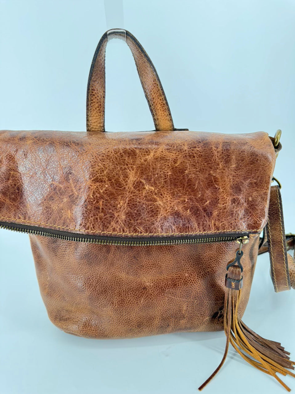 PATRICIA NASH Cognac Leather Backpack w/ Convertible Straps