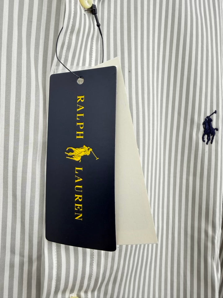 POLO RALPH LAUREN Size M Gray Stripe Long Sleeve Shirt NWT