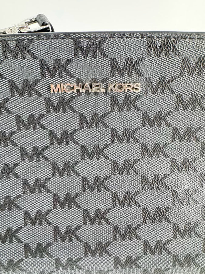 MICHAEL KORS Gray & Black Logo Coated Canvas Crossbody Bag