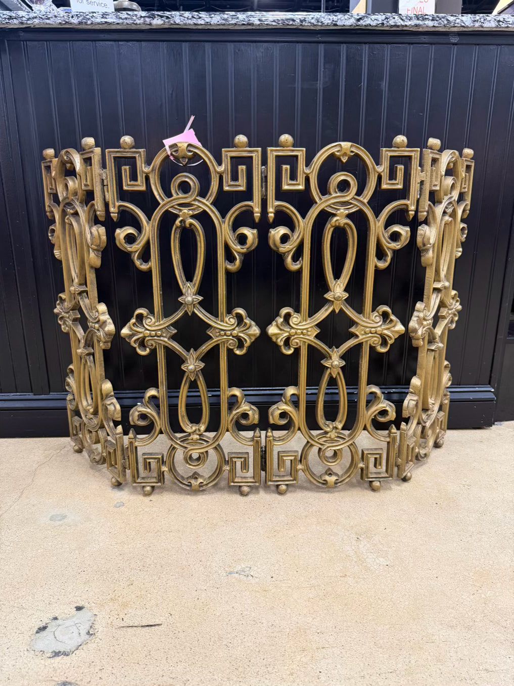 Tri Fold Neo Classical Gold Metal Fireplace Screen