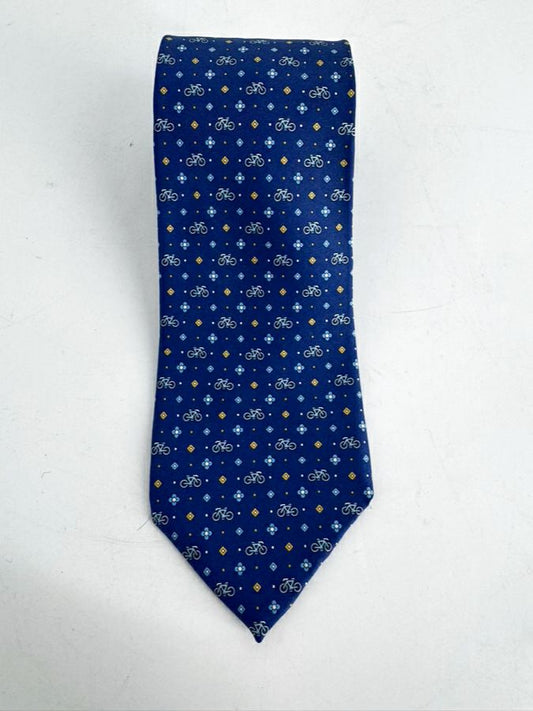 SALVATORE FERRAGAMO Blue Bicycle Silk Tie