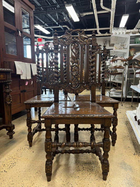 Carved Oak English Set of 3 Chairs