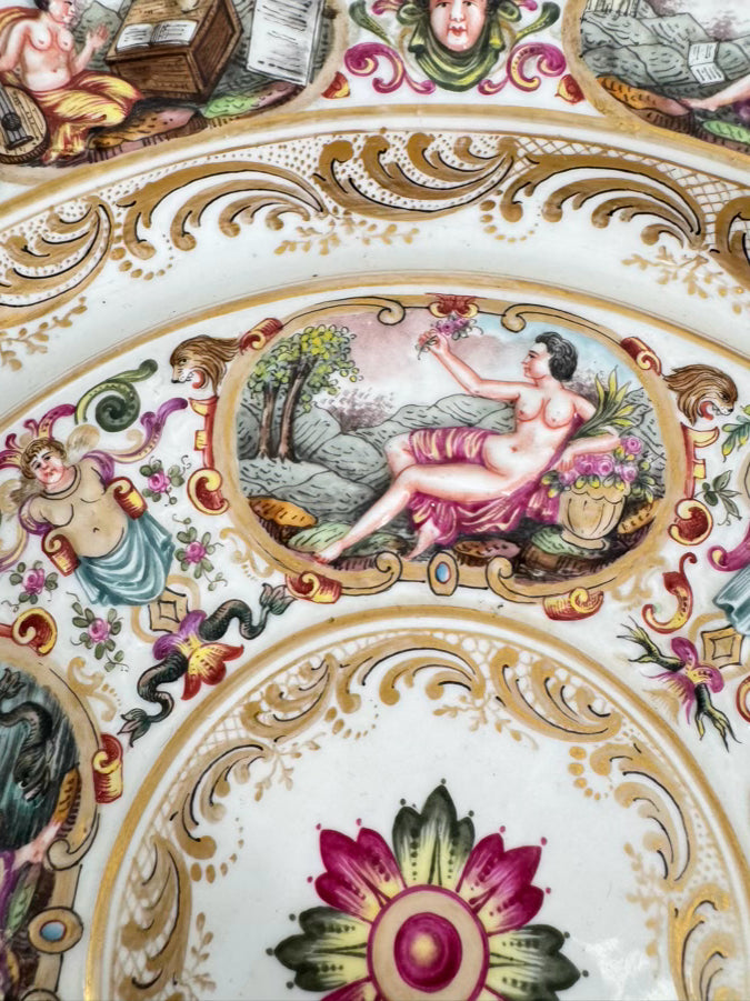 CAPODIMONTE Pink & Aqua Porcelain Decorative Plate