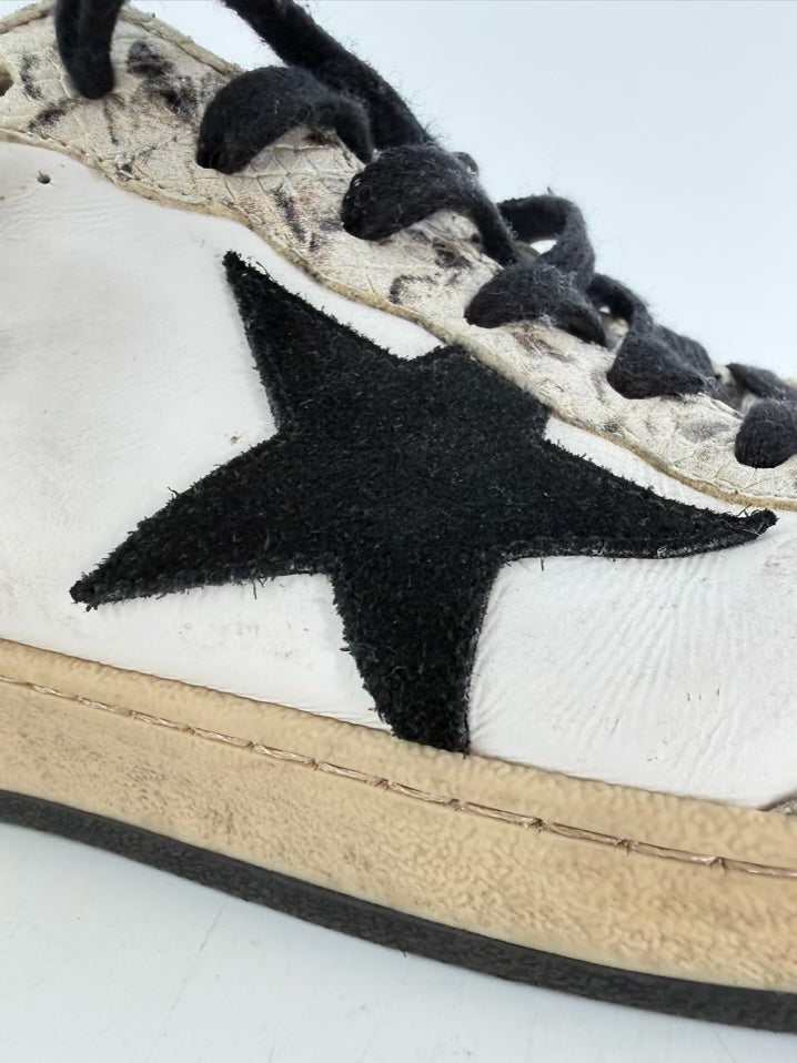 GOLDEN GOOSE Size 45 White & Black Leather Sparkle Sneakers
