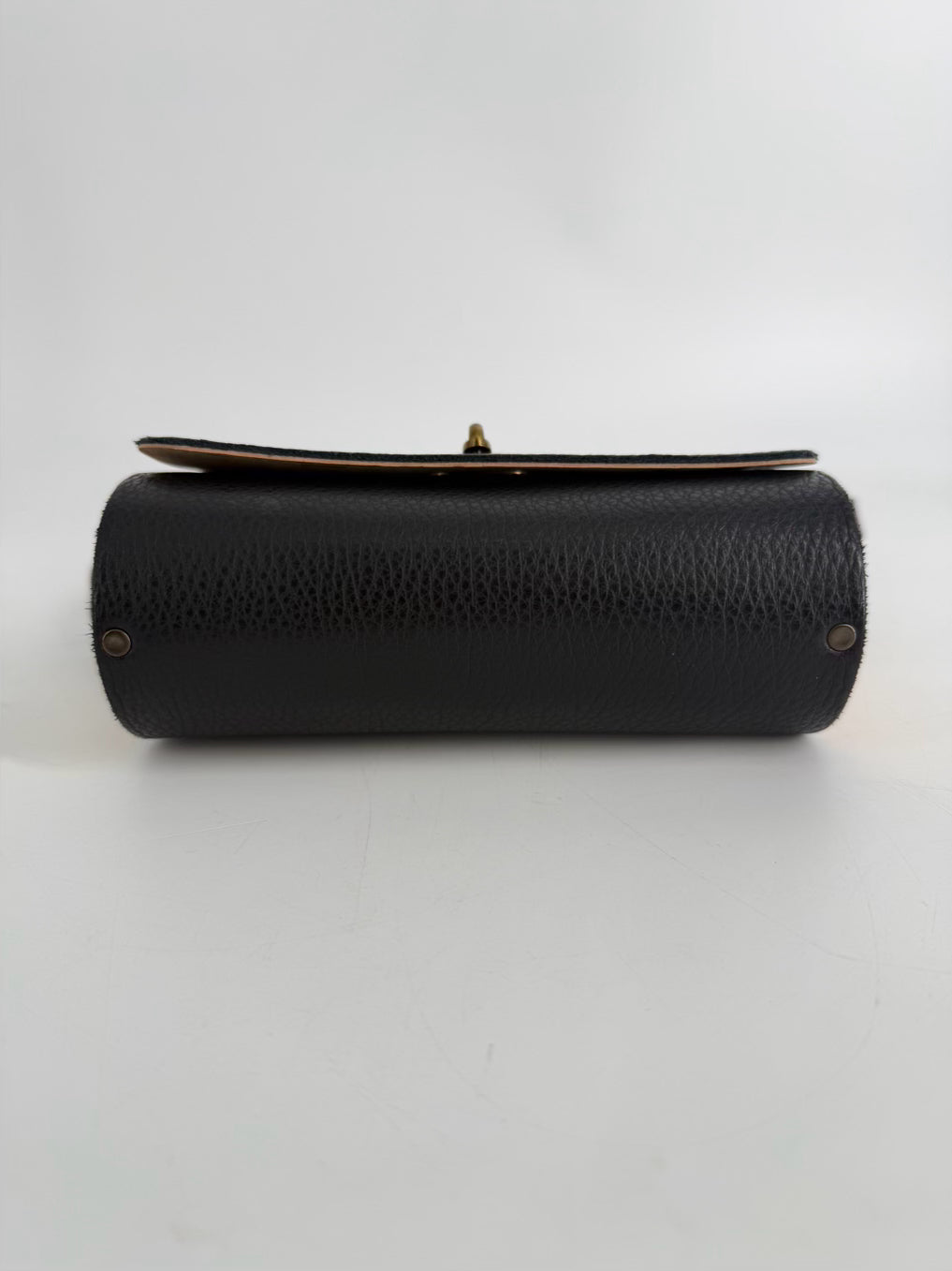 MUD Mini Pear Black Leather & Cork Crossbody Bag w/ Gold Tone Hardware