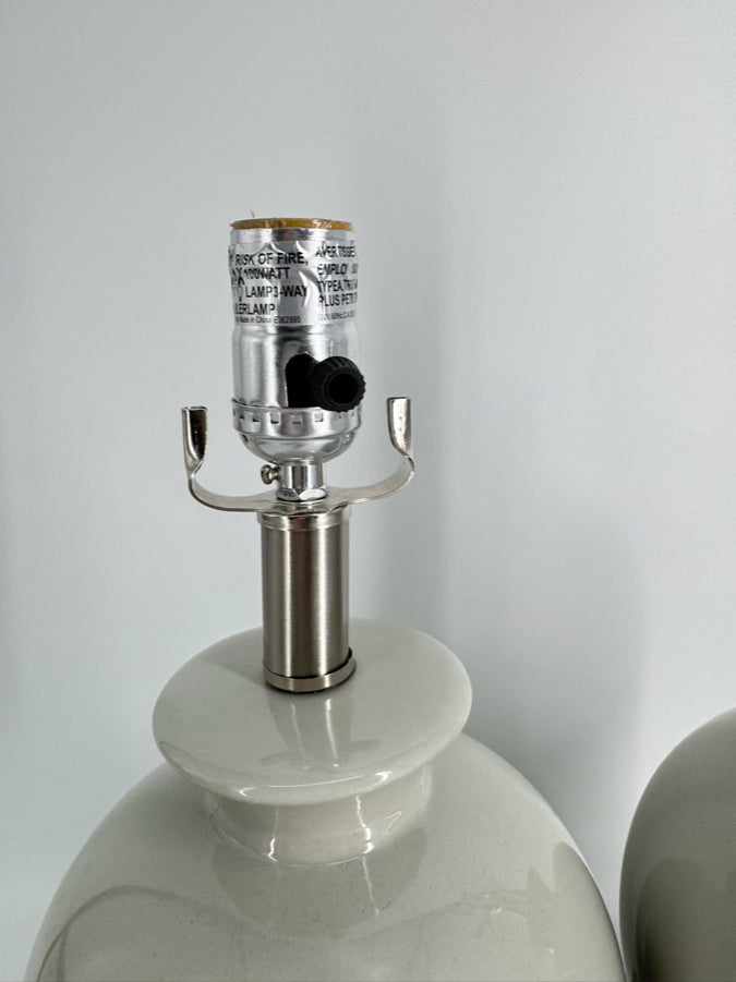 Gray Ginger Jar Pair of Lamps w/ Brushed Silver Bases