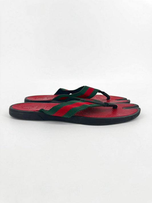 GUCCI Size 10 Black & Red Flip Flops