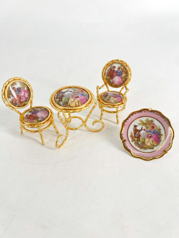 LIMOGES Muti Colored Miniature Doll Furniture Set of 4