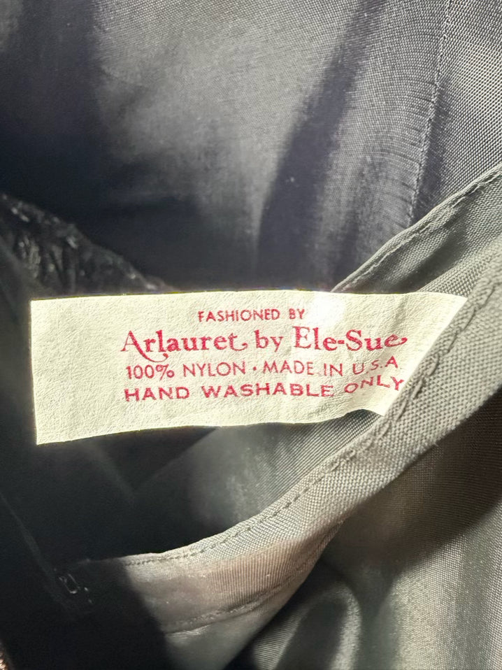 VINTAGE MORTON MYLES FOR THE WARRENS Wmn's Size 10 Black & Rose Gold Velvet Puff Sleeve Cocktail Dress