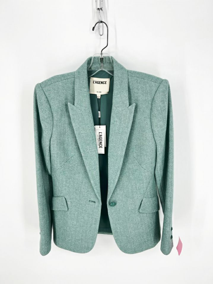 L'AGENCE Size 4 Seafoam Wool Blend Herringbone Jacket NWT