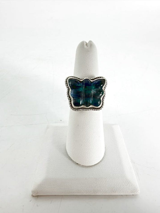 SARDA BALI STERLING SILVER Blue & Green Glass look Butterfly Ring