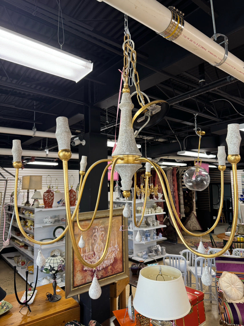 PERIGOLD Gold & Clay Teardrop Detail 6-Arm Chandelier