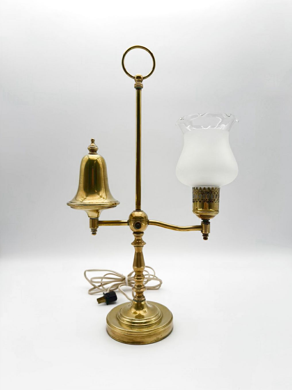 VINTAGE Brass Student Lamp w/ Frosted Glass Globe