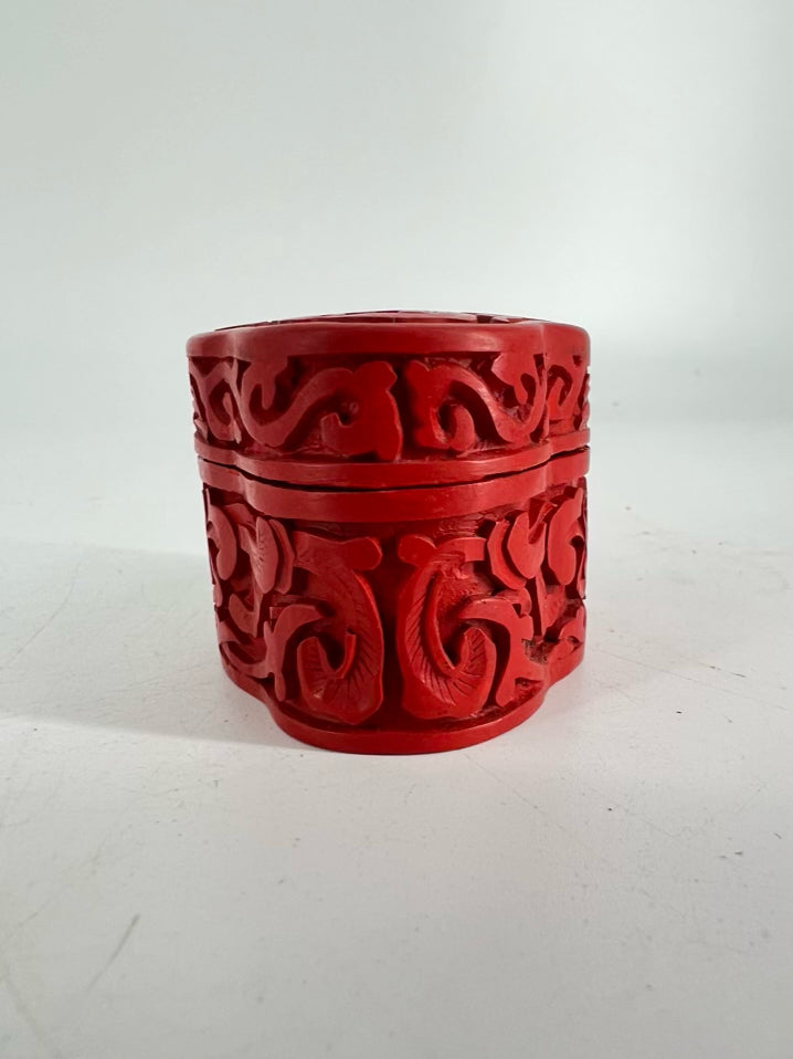 ANTIQUE Red Cinnabar Trinket Box