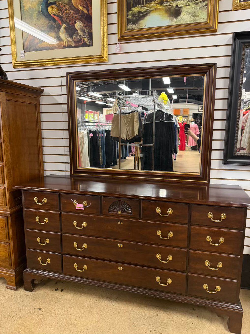 STATTON Wood Brown Dresser w/ Mirror