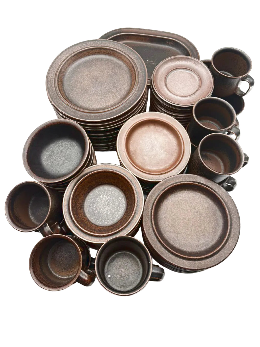 RUSKA Brown Stoneware 8 Piece Dinnerware Setting for 8 w/ Serving Pieces