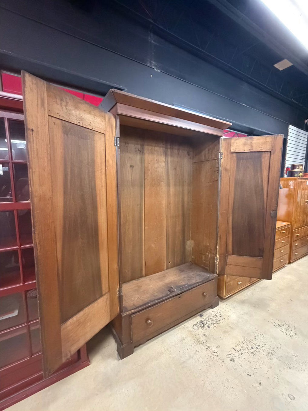 ANTIQUE Primitive Wood Wardrobe w/ Drawer