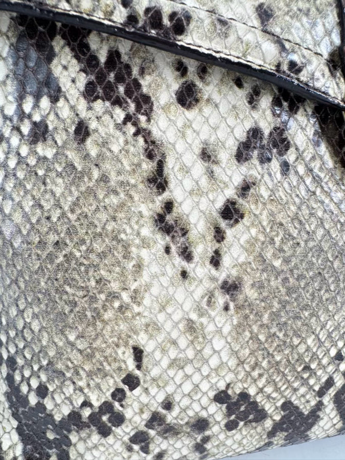 BRAHMIN Cream & Brown Leather Snake Print Purse