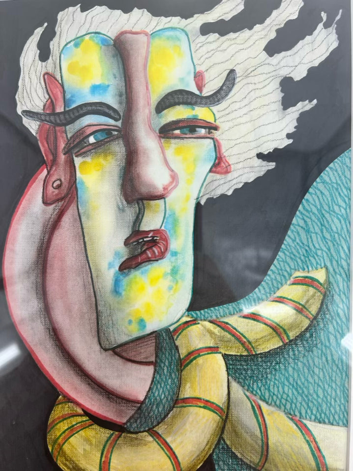 ANNA RESHETNIKOVA Surrealism Drawing in Gold Frame