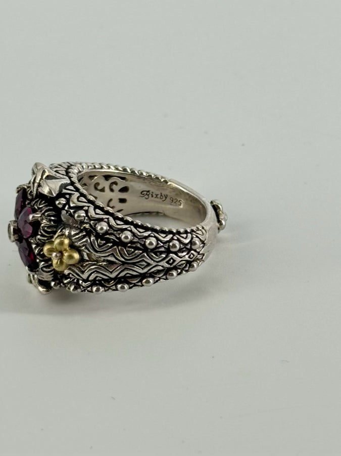 BIXBY 18K & STERLING SILVER Garnet & Diamond Floral Ring
