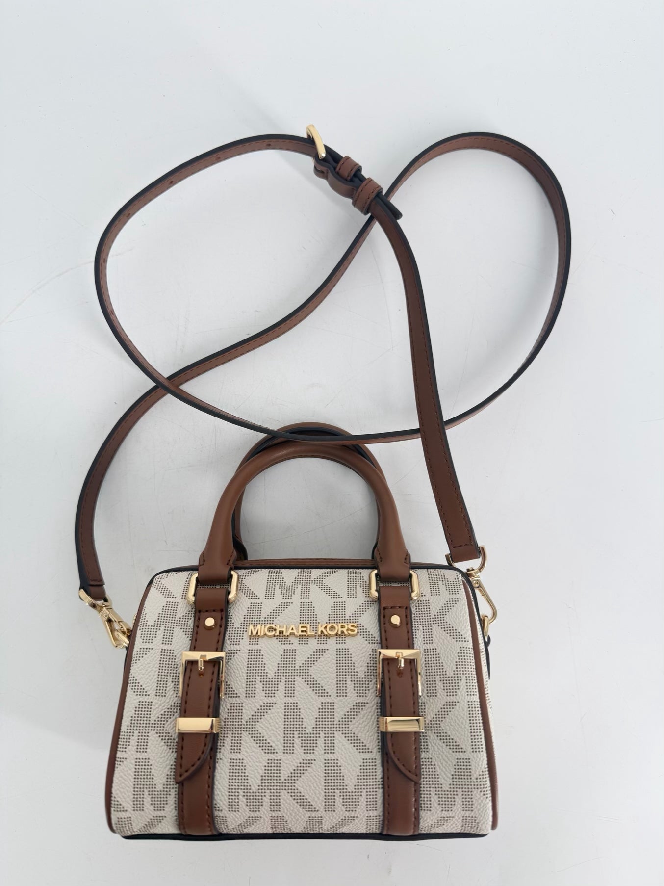 MICHAEL KORS Beige & Brown Mini Monogram Crossbody Bag
