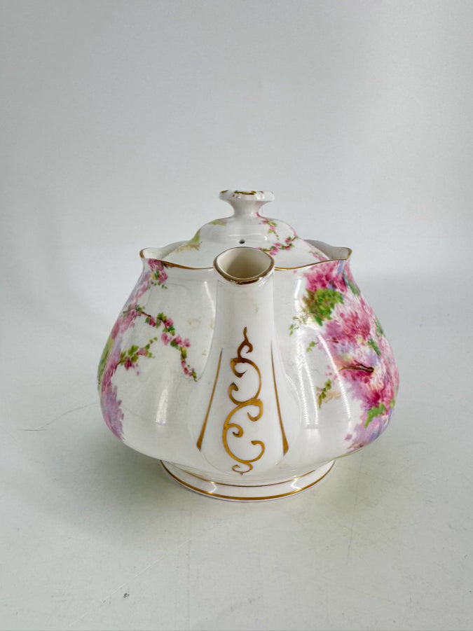 ROYAL ALBERT Pink & Green Bone China Blossom Time Tea Pot