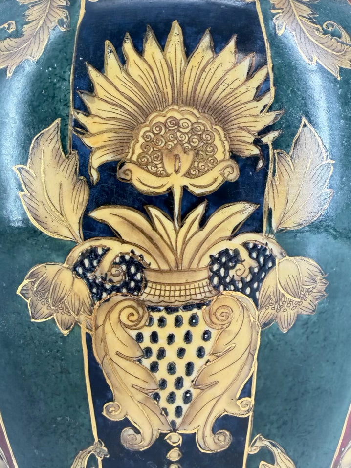 Green, White & Gold Porcelain Fish Bowl Oriental Planter