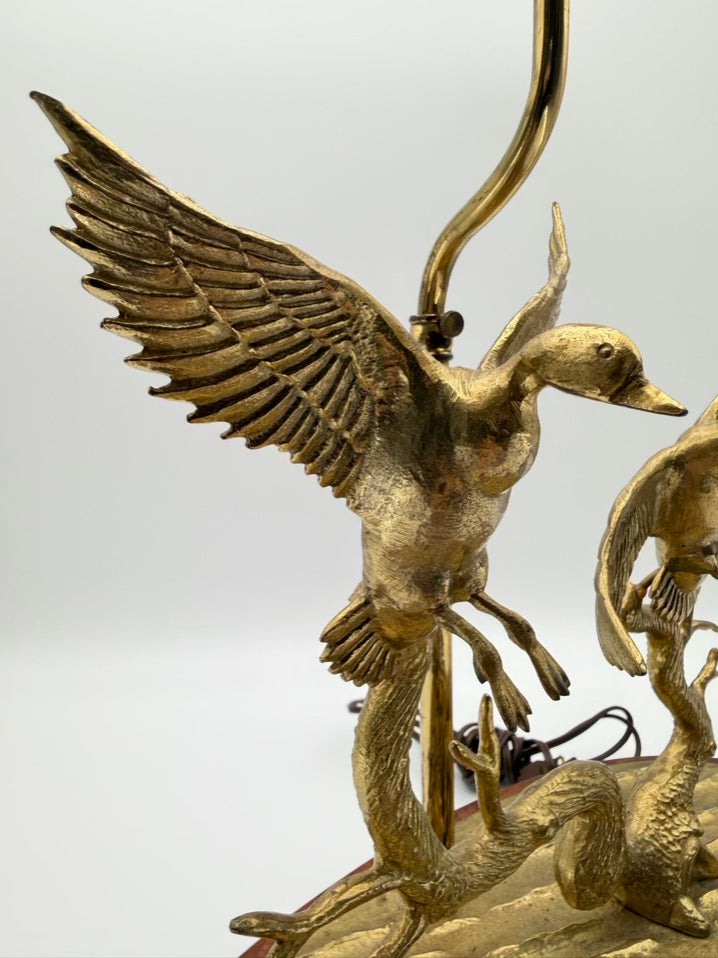 DONALD MCDONALD Brass Duck Lamp On Wood Base No Shade
