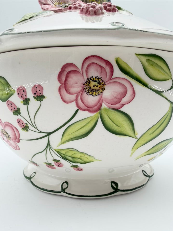 VIETRI White, Green & Pink Ceramic Paradiso Tureen