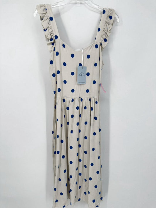 SAINT TROPEZ Size XS Taupe & Cobalt Dots Sleeveless Udelia Dress NWT