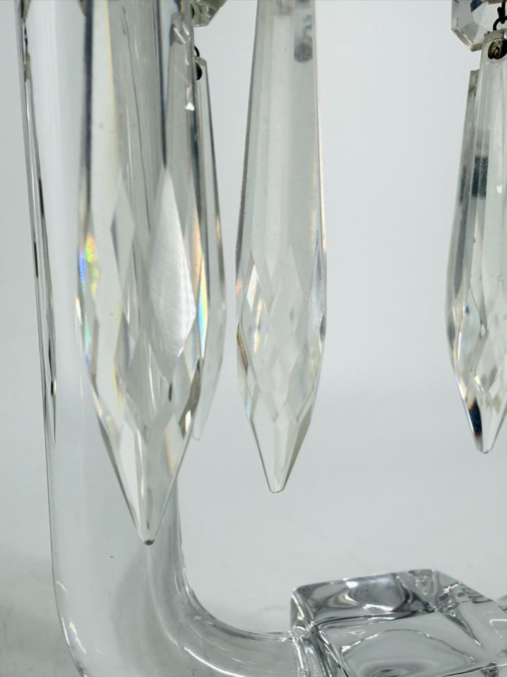HEISEY Clear Glass Pair Of Candleholders w/ Babiches
